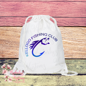 Jersey Mesh Drawstring Backpack with Kellogg Fishing Club Logo