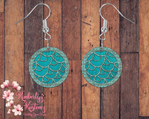 Teal and Leather looking  MDF Round Earrings
